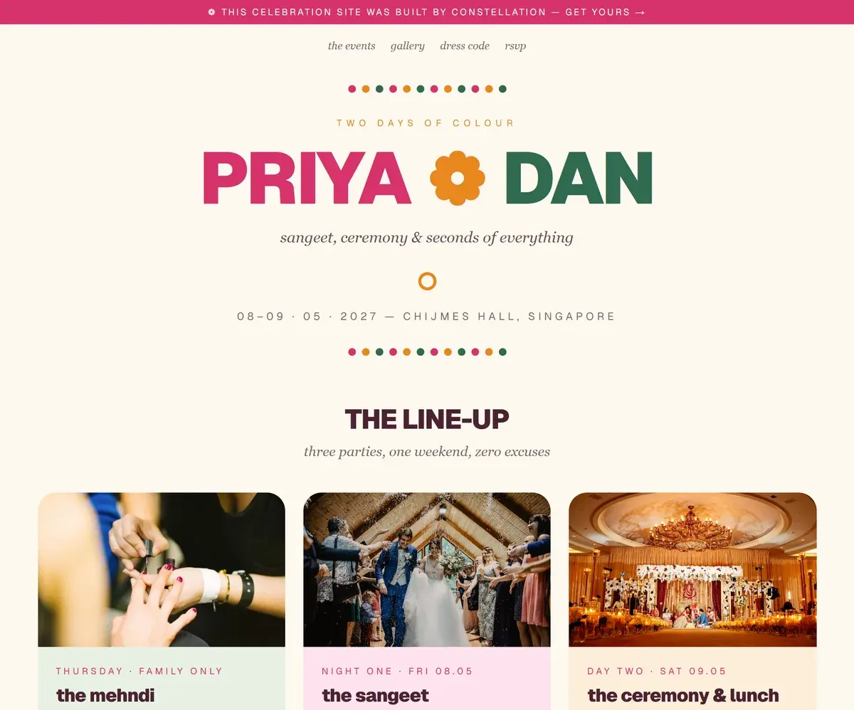 Screenshot of the Priya & Dan wedding website
